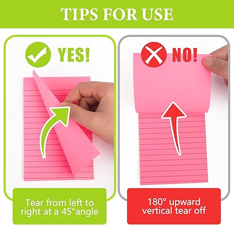 12 Pack Lined Sticky Notes 4x6 Sticky Note with Lines Self-Stick Note Pads 12 Bright Multi Colors Big Rectangular Sticky Notes for Office,Home,School, Meeting, 33 Sheet/Pad