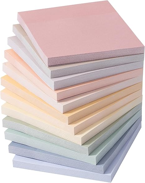 Sticky Notes, 3”x3”, 12 Pads, 600 Sheets, 12 Soft Vintage Color Sticky Notes 3x3