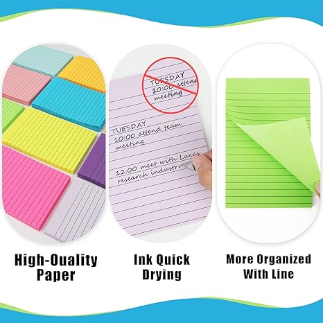 36 Pads Lined Sticky Notes, Sticky Note Pads 4x6 inches, 12 Bright Color Sticky Notes with Lines Self-Stick Note Pads, Perfect for Office Home,School