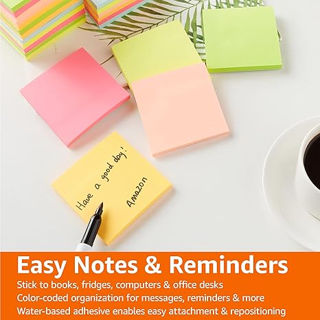 Sticky Notes, Office Supplies for Desk, 3-x-3-inch, 24-Pack, Assorted Colors