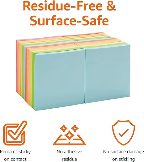 Sticky Notes, Office Supplies for Desk, 3-x-3-inch, 24-Pack, Assorted Colors