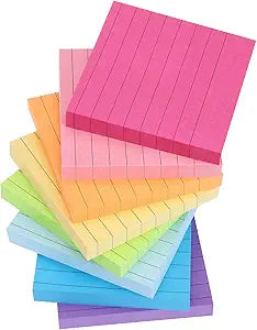 8 Pads Lined Sticky Notes, 3x3 Inches Super Adhesive Memo Pads, 100 Sheets/pad, Rainbow Sticky Notes, Easy to Post Notes for Study, Works, and Daily Life
