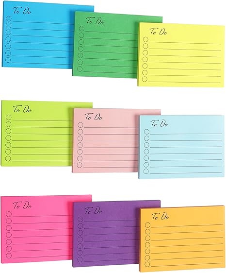 9 Pads to Do Lined Sticky Notes, 9 Bright Multi Colors Self-Stick Note Pads, 3x4 Inch with Line Adhesive Memo Sticky Notes Notepad, 50 Sheet/Pad