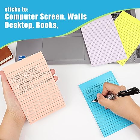 36 Pads Lined Sticky Notes, Sticky Note Pads 4x6 inches, 12 Bright Color Sticky Notes with Lines Self-Stick Note Pads, Perfect for Office Home,School