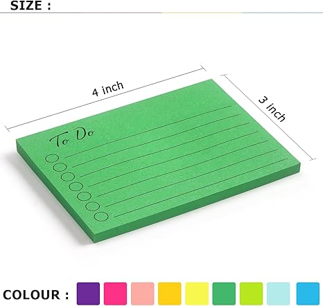9 Pads to Do Lined Sticky Notes, 9 Bright Multi Colors Self-Stick Note Pads, 3x4 Inch with Line Adhesive Memo Sticky Notes Notepad, 50 Sheet/Pad