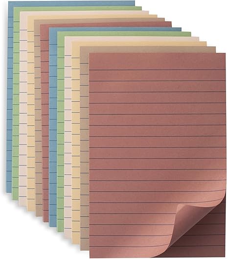 (12 Pack) Lined Sticky Notes 4x6 in Ruled Stickies Super Sticking Power Memo Pads Vintage Colors