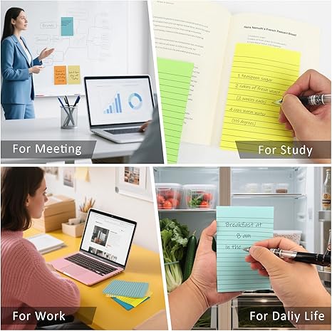 36 Pads Lined Sticky Notes, Sticky Note Pads 4x6 inches, 12 Bright Color Sticky Notes with Lines Self-Stick Note Pads, Perfect for Office Home,School